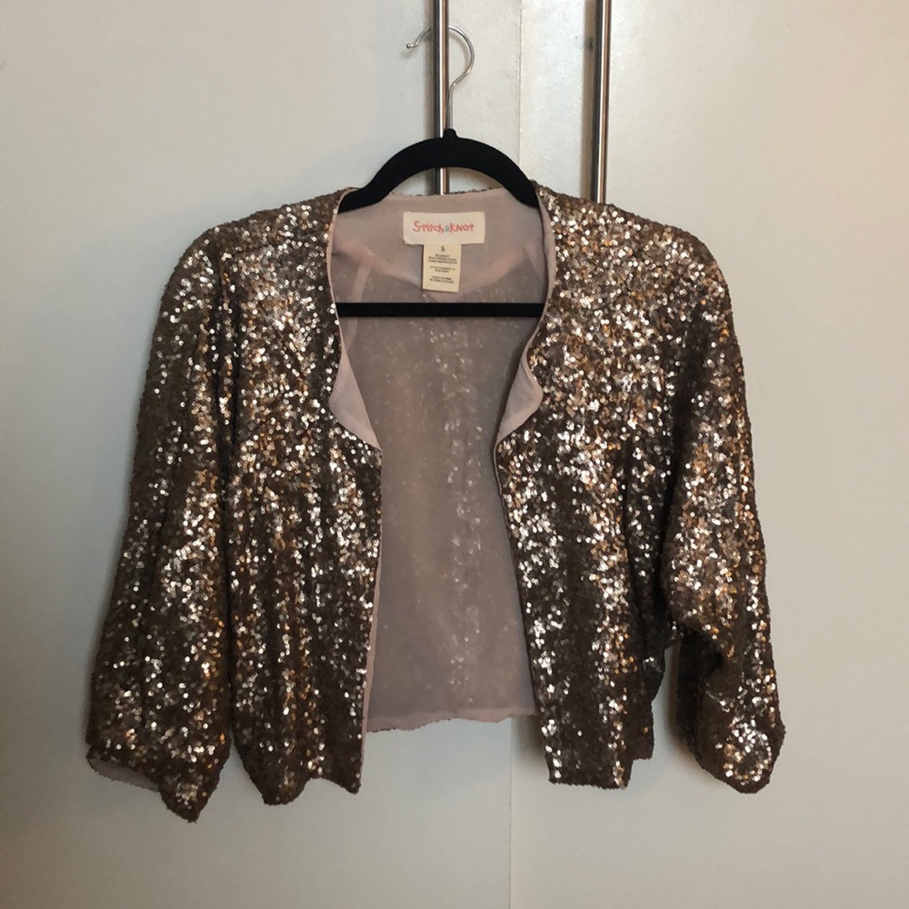 Rose gold sequin cropped blazer